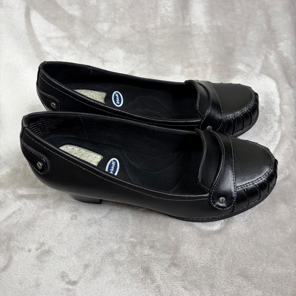 Dr Scholls Gates Women 9W Black Leather Advanced Comfort Block Heel Loafer Pumps